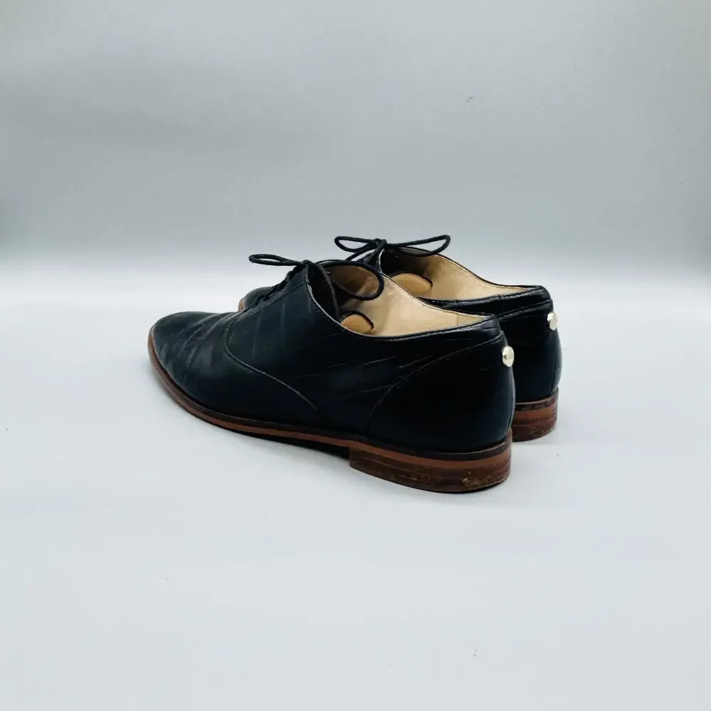 Cole Haan Shoes Women 8 Black Leather Croc Embossed Oxford Flats Lace Up Classic